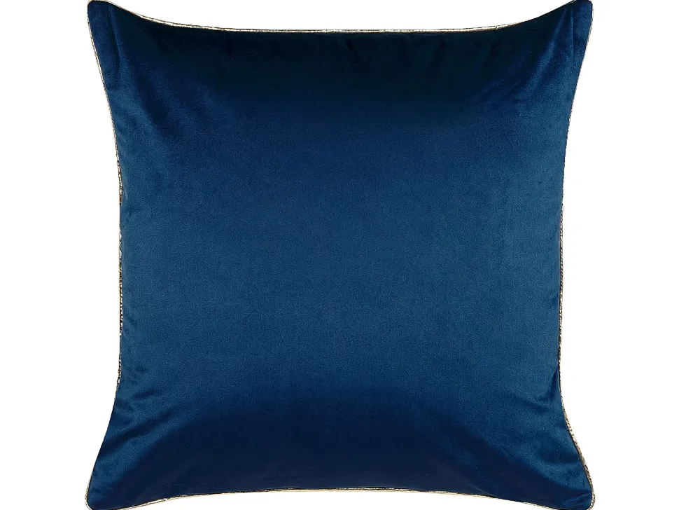 Conjunto De 2 Almofadas Em Veludo Azul Escuro E Dourado 45 X 45 Cm Crocus