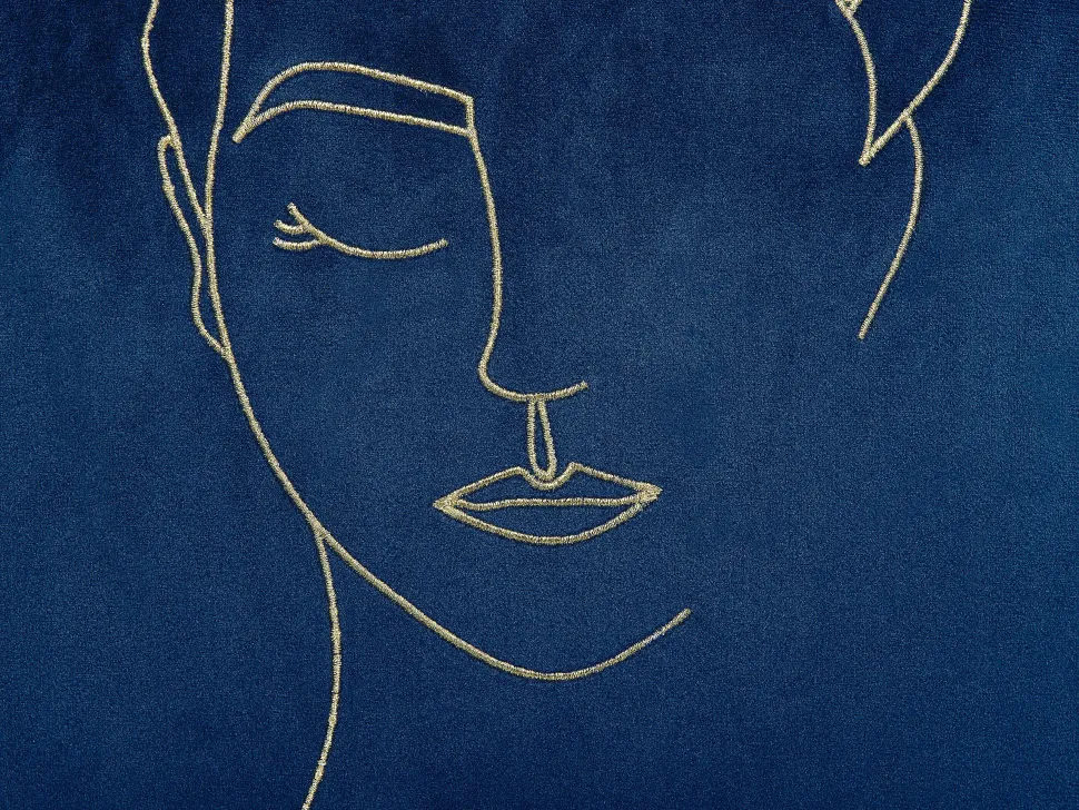 Conjunto De 2 Almofadas Em Veludo Azul Escuro E Dourado 45 X 45 Cm Crocus