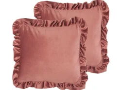 Conjunto De 2 Almofadas Em Veludo Rosa 42 X 42 Cm Kalanchoe