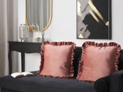 Conjunto De 2 Almofadas Em Veludo Rosa 42 X 42 Cm Kalanchoe