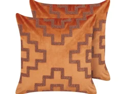 Conjunto De 2 Almofadas Em Veludo Laranja 45 X 45 Cm Bahia