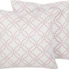 Conjunto De 2 Almofadas Em Algodao Bordadas 45 X 45 Cm Branco E Rosa Verbena