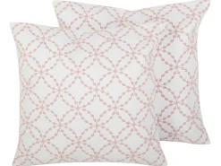 Conjunto De 2 Almofadas Em Algodao Bordadas 45 X 45 Cm Branco E Rosa Verbena