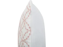 Conjunto De 2 Almofadas Em Algodao Bordadas 45 X 45 Cm Branco E Rosa Verbena