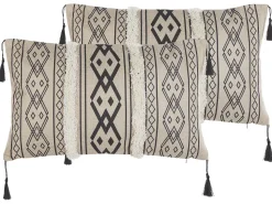 Conjunto De 2 Almofadas Em Creme E Preto 30 X 50 Cm Pulmonaria