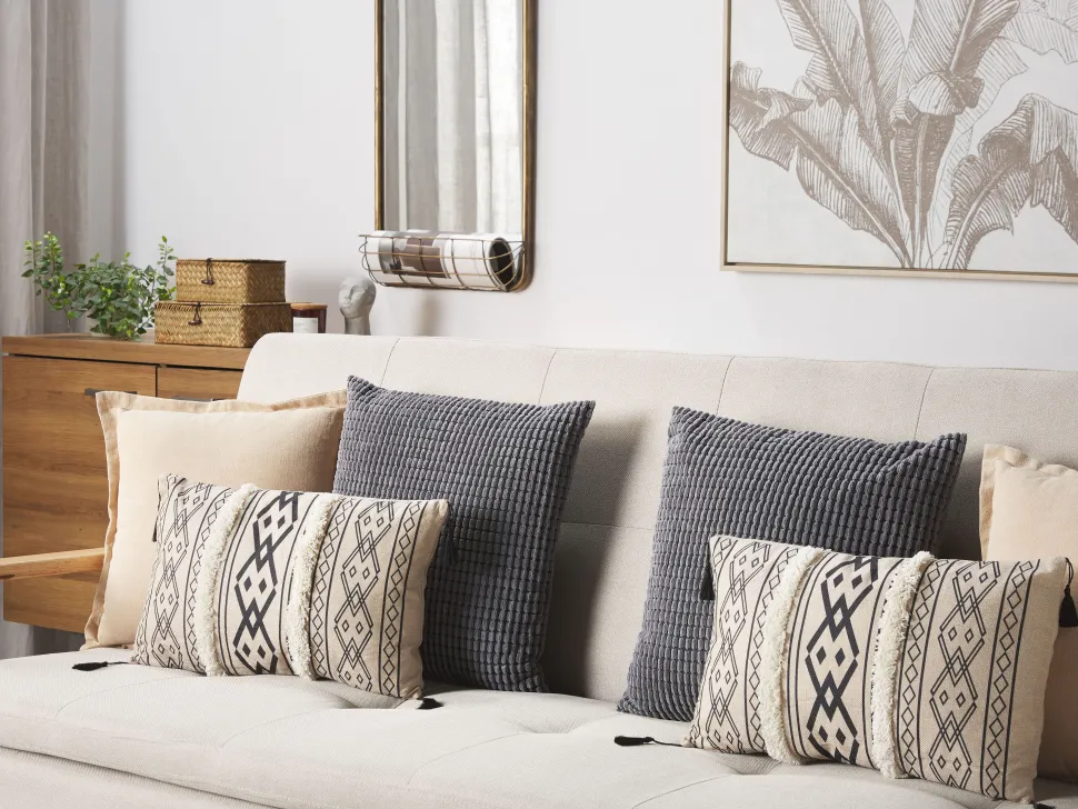 Conjunto De 2 Almofadas Em Creme E Preto 30 X 50 Cm Pulmonaria