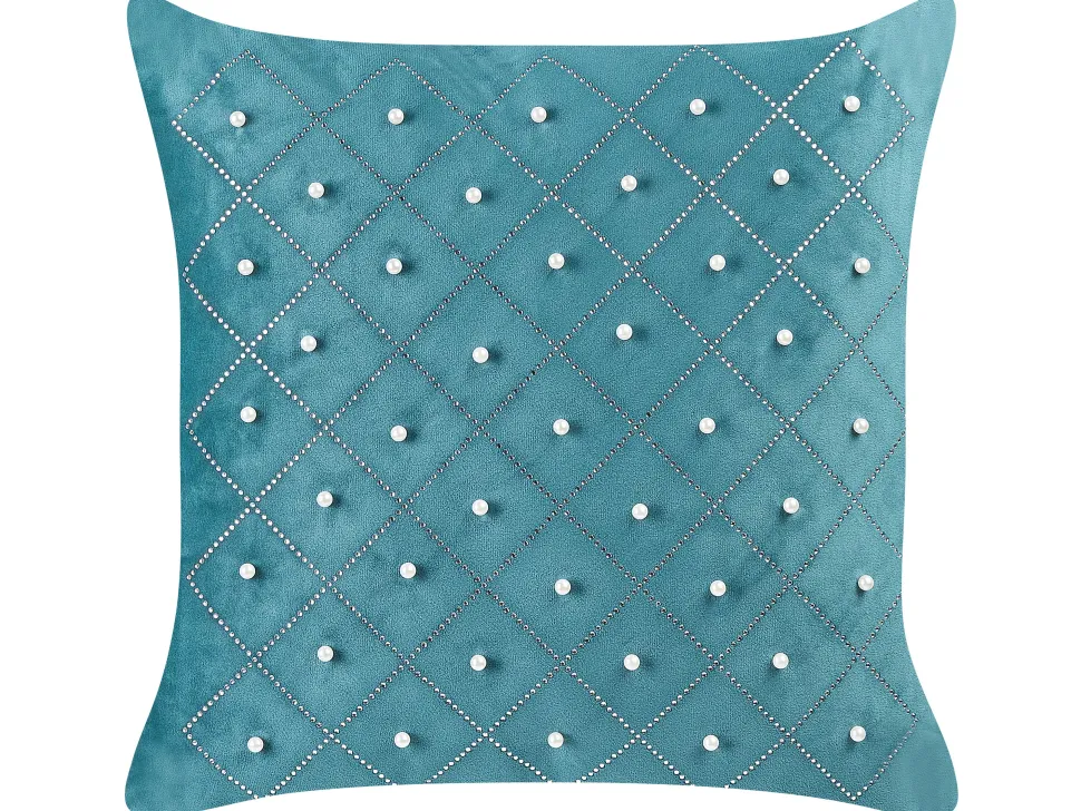 Conjunto De 2 Almofadas Em Veludo Azul Esverdeado 45 X 45 Cm Yarrow