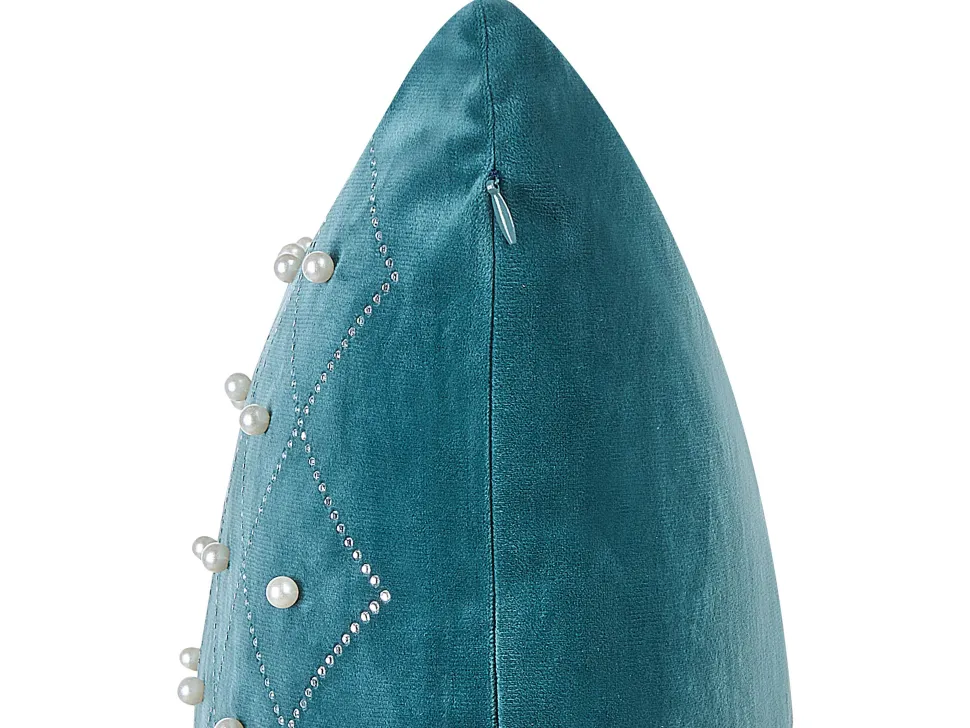 Conjunto De 2 Almofadas Em Veludo Azul Esverdeado 45 X 45 Cm Yarrow