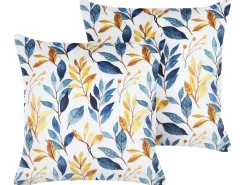 Conjunto De 2 Almofadas Em Veludo Amarelo E Azul 45 X 45 Cm Cattleya