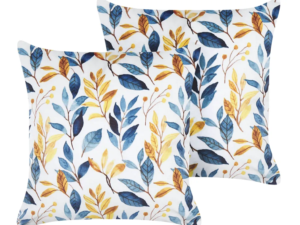 Conjunto De 2 Almofadas Em Veludo Amarelo E Azul 45 X 45 Cm Cattleya