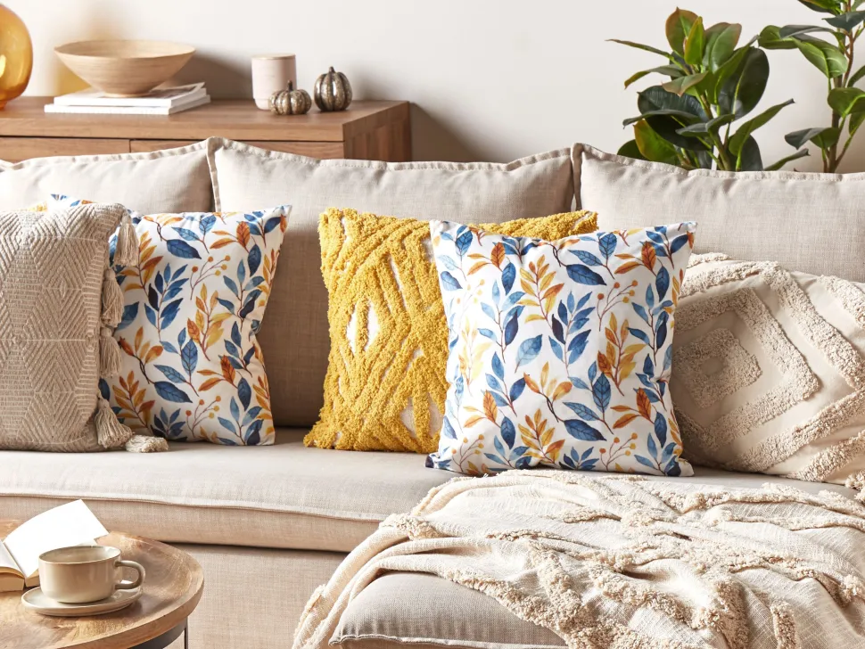 Conjunto De 2 Almofadas Em Veludo Amarelo E Azul 45 X 45 Cm Cattleya