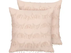 Conjunto De 2 Almofadas Em Poliester Rosa Salmao 45 X 45 Cm Agastache