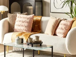 Conjunto De 2 Almofadas Em Poliester Rosa Salmao 45 X 45 Cm Agastache