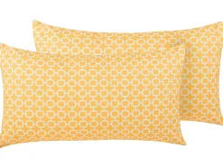 Conjunto De 2 Almofadas Em Tecido Amarelo E Branco 40 X 70 Cm Astakos