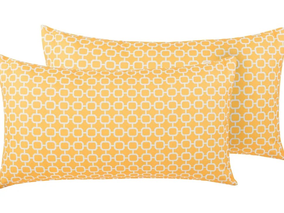 Conjunto De 2 Almofadas Em Tecido Amarelo E Branco 40 X 70 Cm Astakos