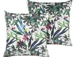 Conjunto De 2 Almofadas Em Veludo Verde Com Padrao De Folha 45 X 45 Cm Gasteria