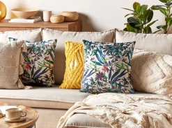 Conjunto De 2 Almofadas Em Veludo Verde Com Padrao De Folha 45 X 45 Cm Gasteria