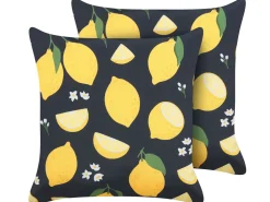 Conjunto De 2 Almofadas Em Poliester Preto E Amarelo 45 X 45 Cm Orchid