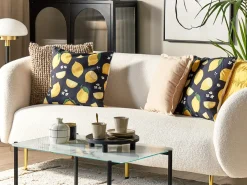 Conjunto De 2 Almofadas Em Poliester Preto E Amarelo 45 X 45 Cm Orchid