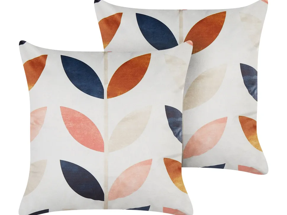 Conjunto De 2 Almofadas Em Veludo Branco Com Padrao De Folha 45 X 45 Cm Quinoa