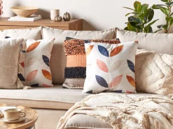 Conjunto De 2 Almofadas Em Veludo Branco Com Padrao De Folha 45 X 45 Cm Quinoa