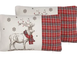 Conjunto De 2 Almofadas Em Tecido Branco E Vermelho 30 X 50 Cm Sven