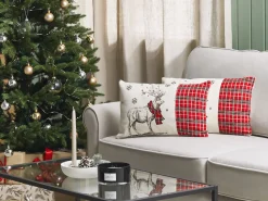 Conjunto De 2 Almofadas Em Tecido Branco E Vermelho 30 X 50 Cm Sven