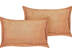 Conjunto De 2 Almofadas Em Bombazine Castanho Claro 47 X 27 Cm Zinnia