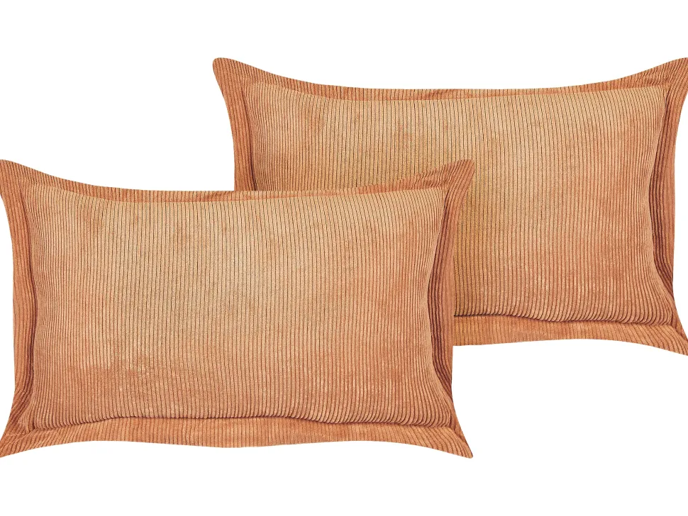 Conjunto De 2 Almofadas Em Bombazine Castanho Claro 47 X 27 Cm Zinnia