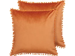 Conjunto De 2 Almofadas Em Veludo Laranja 45 X 45 Cm Aerangis
