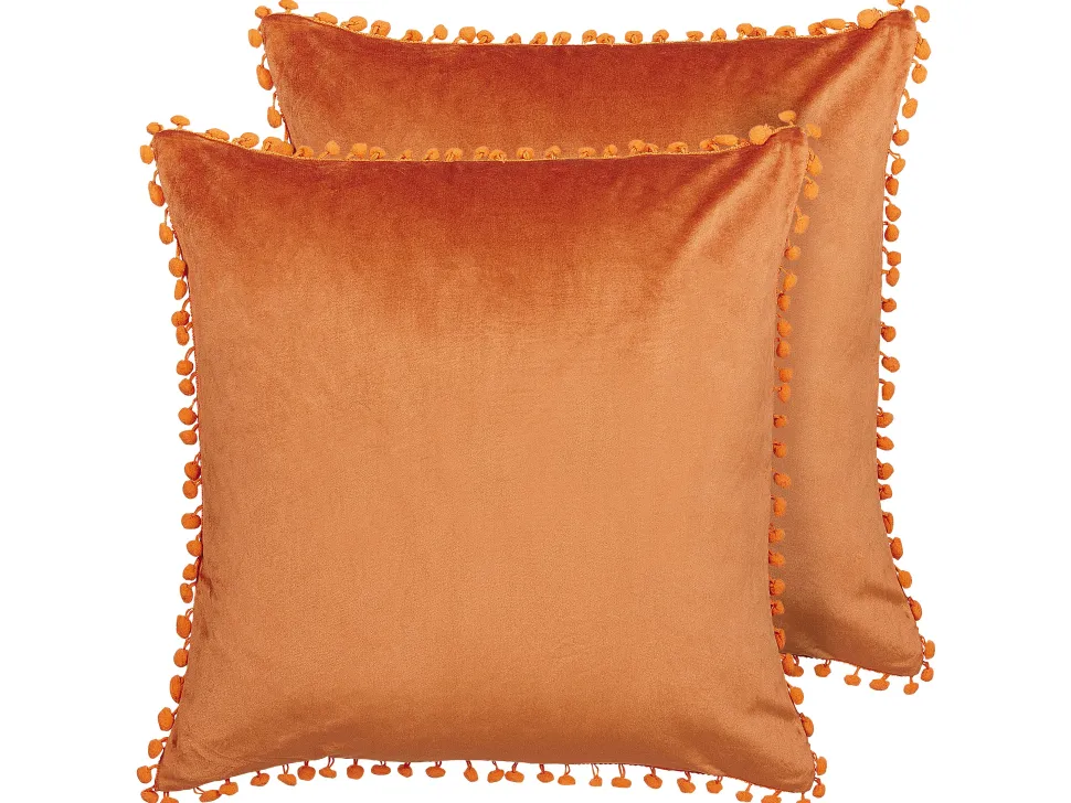 Conjunto De 2 Almofadas Em Veludo Laranja 45 X 45 Cm Aerangis