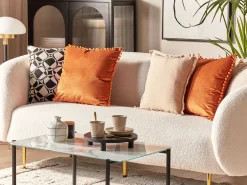 Conjunto De 2 Almofadas Em Veludo Laranja 45 X 45 Cm Aerangis