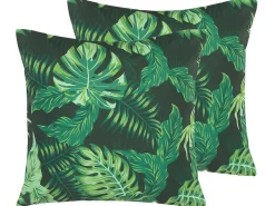 Conjunto De 2 Almofadas Externas Com Padroes De Folhas Verdes 45 X 45 Cm Funo