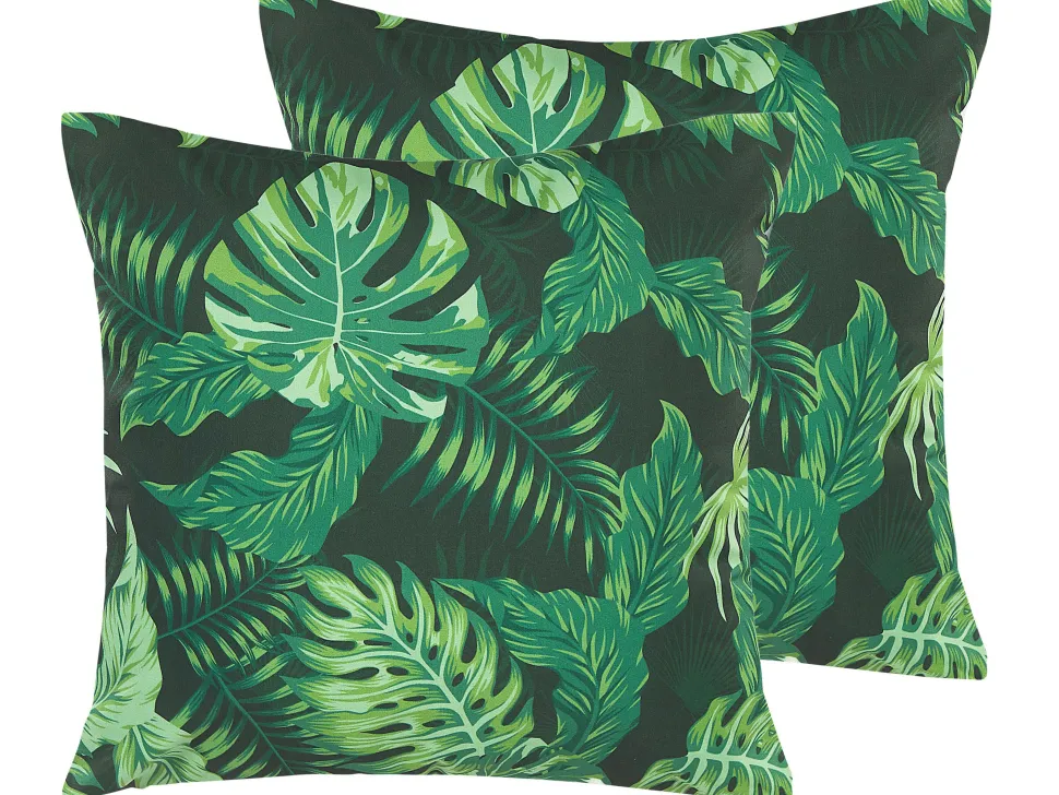 Conjunto De 2 Almofadas Externas Com Padroes De Folhas Verdes 45 X 45 Cm Funo