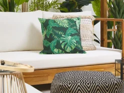 Conjunto De 2 Almofadas Externas Com Padroes De Folhas Verdes 45 X 45 Cm Funo