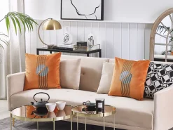 Conjunto De 2 Almofadas Laranja 45 X 45 Cm Ceropegia