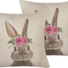 Conjunto De 2 Almofadas Motivo De Coelho Cinzenta E Rosa 45 X 45 Cm Tulipa