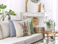 Conjunto De 2 Almofadas Motivo De Coelho Cinzenta E Rosa 45 X 45 Cm Tulipa