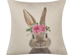 Conjunto De 2 Almofadas Motivo De Coelho Cinzenta E Rosa 45 X 45 Cm Tulipa