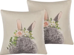 Conjunto De 2 Almofadas Multicolor Com Motivo De Coelho 45 X 45 Cm Fatsia