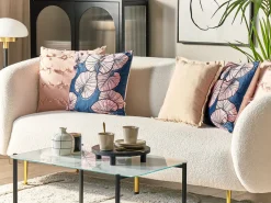 Conjunto De 2 Almofadas Padrao De Folhas Azul E Rosa 45 X 45 Cm Chrysanthemum