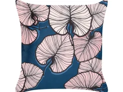 Conjunto De 2 Almofadas Padrao De Folhas Azul E Rosa 45 X 45 Cm Chrysanthemum