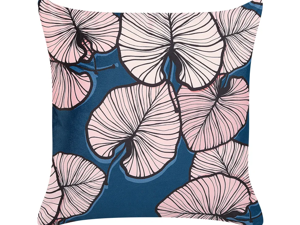 Conjunto De 2 Almofadas Padrao De Folhas Azul E Rosa 45 X 45 Cm Chrysanthemum