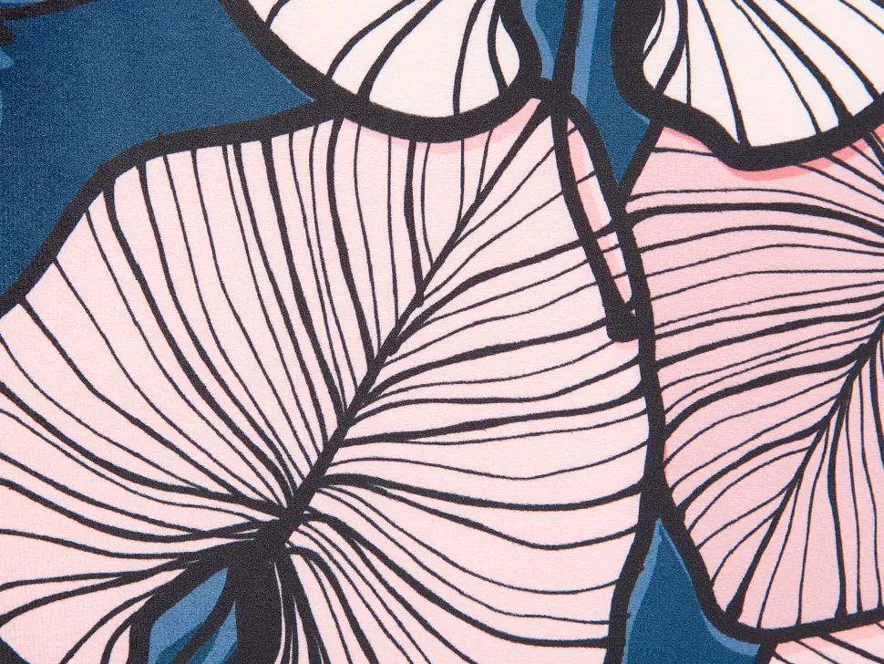 Conjunto De 2 Almofadas Padrao De Folhas Azul E Rosa 45 X 45 Cm Chrysanthemum