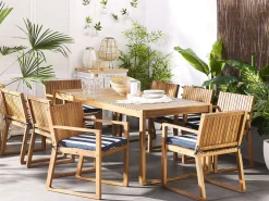 Conjunto De 8 Almofadas Para Cadeiras De Jardim As Riscas Azul E Branco Sassari