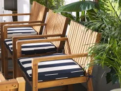 Conjunto De 8 Almofadas Para Cadeiras De Jardim As Riscas Azul E Branco Sassari