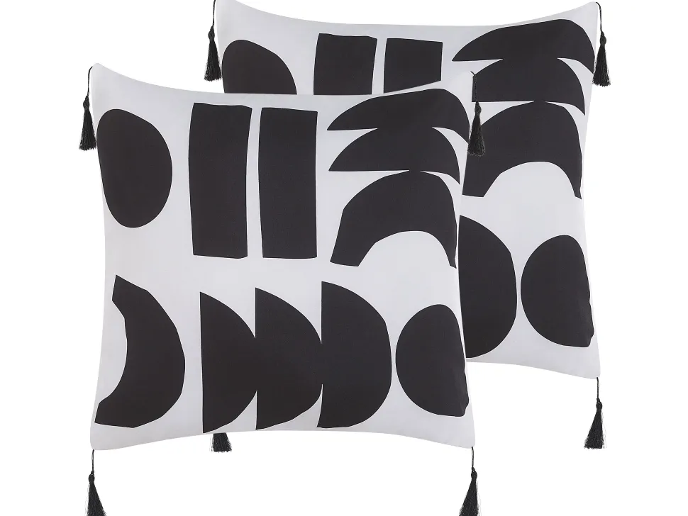 Conjunto De 2 Almofadas Preto E Branco 45 X 45 Cm Liriope