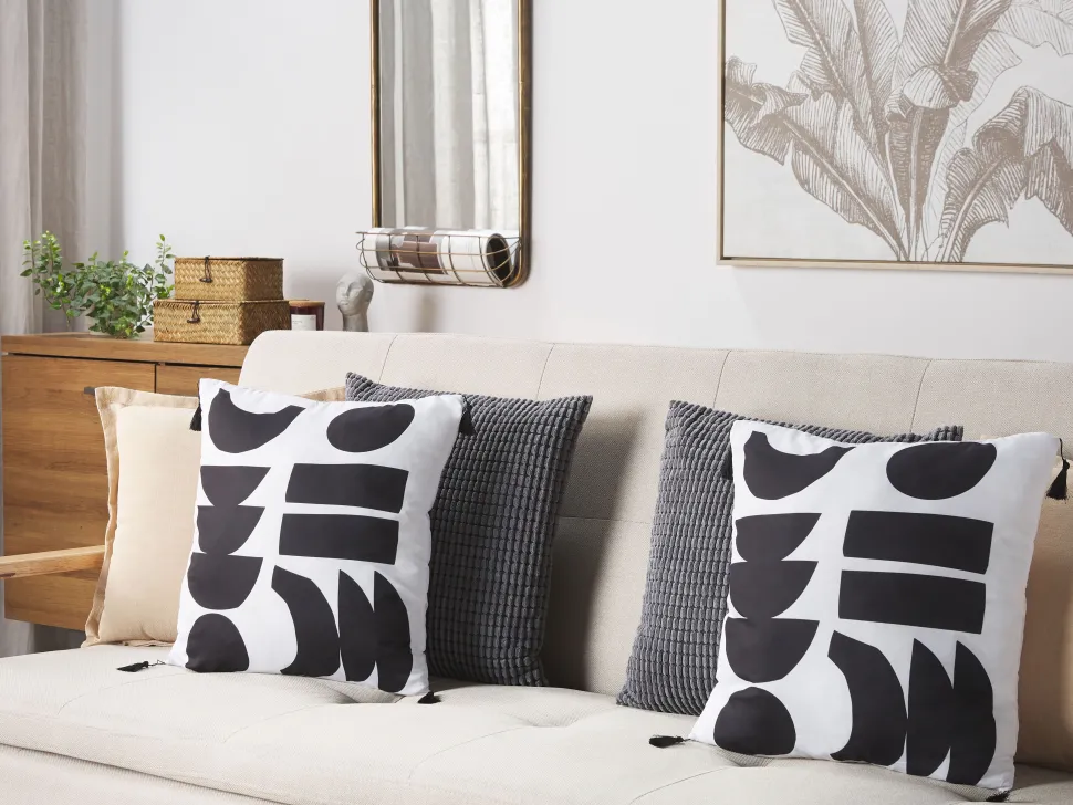 Conjunto De 2 Almofadas Preto E Branco 45 X 45 Cm Liriope