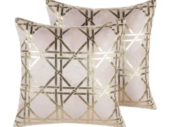 Conjunto De 2 Almofadas Rosa Com Dourado 45 X 45 Cm Cassia