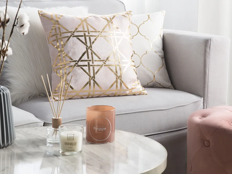 Conjunto De 2 Almofadas Rosa Com Dourado 45 X 45 Cm Cassia